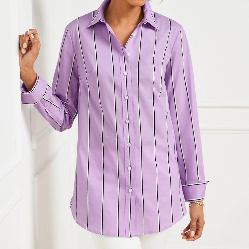 NEW Talbots Women’s Boyfriend Striped Shirt 3X Purple And White Button Down